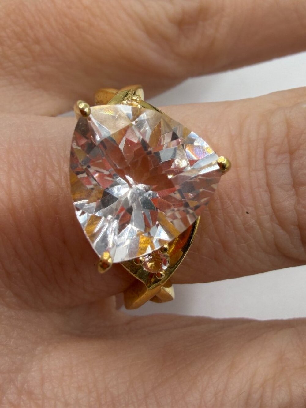 Sterling Silver Ring Vermeil  Solitaire Trillion Triangle HDM 925  Size 8.5 PX